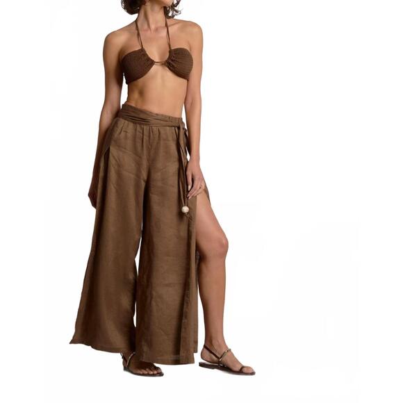 ELAN Pants - NEW ELAN linen pant with side slit in brown